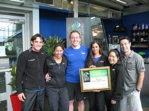 Alpine Health & Fitness staff Jose Gomes, Haylee Roberts, Danniel Bocatios, Cris Van Den Berg, Cassie Chow and Richie Heap proudly holding their NZ Fitness Industry Club of the Year Award.  